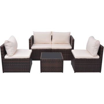 vidaXL 5-delige Loungeset met kussens poly rattan bruin