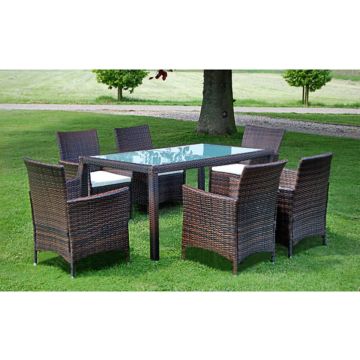 vidaXL 7-delige Tuinset met kussens poly rattan bruin