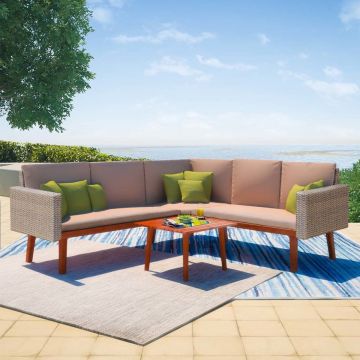 vidaXL 4-delige Loungeset met kussens poly rattan grijs