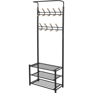 vidaXL Kledingrek met schoenenopberger 68x32x182,5 cm zwart