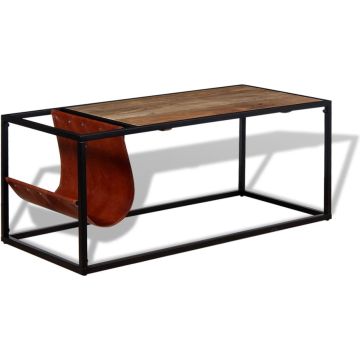 vidaXL Salontafel met echt lederen tijdschriftenhouder 110x50x45 cm