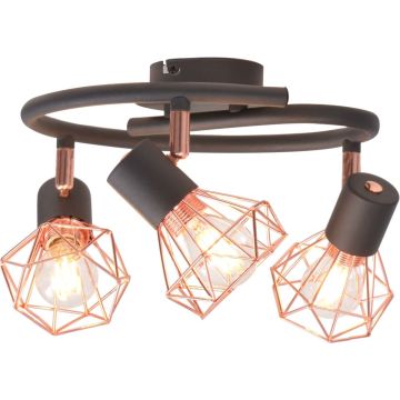 Plafondlamp met 3 spotlights E14 zwart en koperkleurig