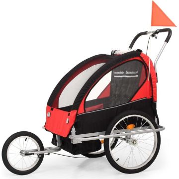 vidaXL Fietskar voor kinderen en wandelwagen 2-in-1 zwart en rood