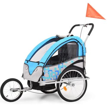 vidaXL Kinderfietskar en wandelwagen 2-in-1 blauw en grijs