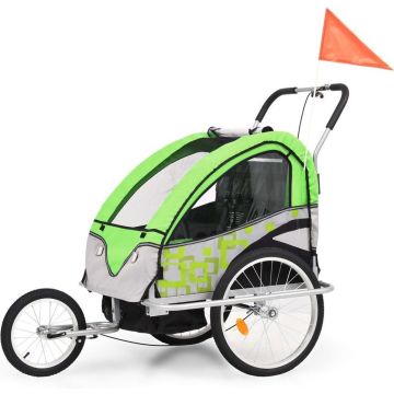 vidaXL Kinderfietskar en wandelwagen 2-in-1 groen en grijs