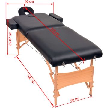 vidaXL Massagetafel inklapbaar 2 zones 10 cm dik zwart