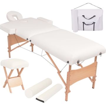 vidaXL Massagetafel- en krukset inklapbaar 2 zones 10 cm dik wit