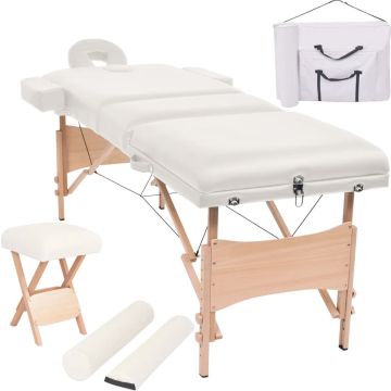 vidaXL Massagetafel- en krukset inklapbaar 3 zones 10 cm dik wit