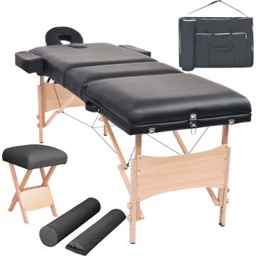 vidaXL Massagetafel- en krukset inklapbaar 3 zones 10 cm dik wit