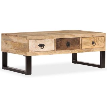 vidaXL Salontafel met 3 lades 90x50x35 cm massief mangohout