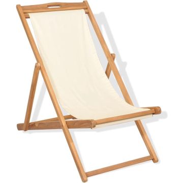 vidaXL Ligstoel 56x105x96 cm teakhout crème