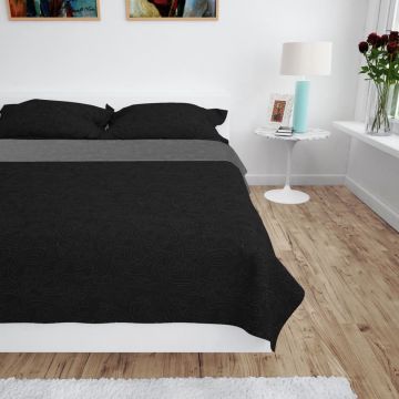 vidaXL Bedsprei dubbelzijdig 220x240 cm quilt grijs en zwart