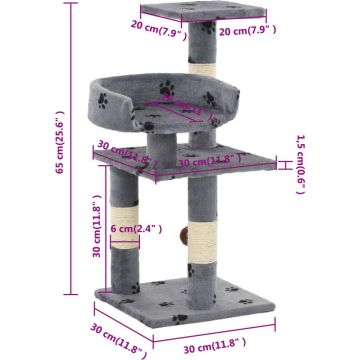 vidaXL Kattenkrabpaal met sisal krabpalen 65 cm pootafdrukken grijs
