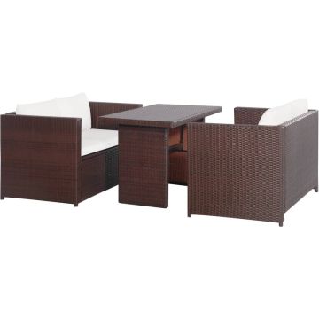 vidaXL 3-delige Bistroset met kussens poly rattan bruin