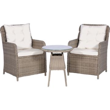 vidaXL 3-delige Bistroset met kussens poly rattan bruin