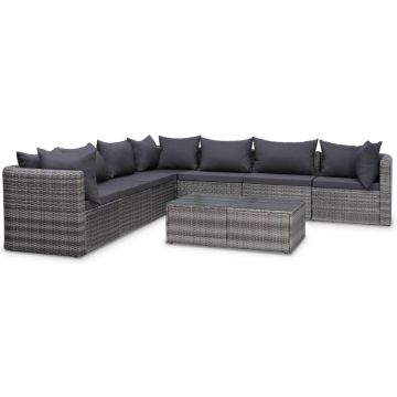 vidaXL 8-delige Loungeset met kussens poly rattan grijs