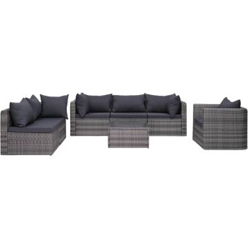 vidaXL 7-delige Loungeset met kussens poly rattan grijs