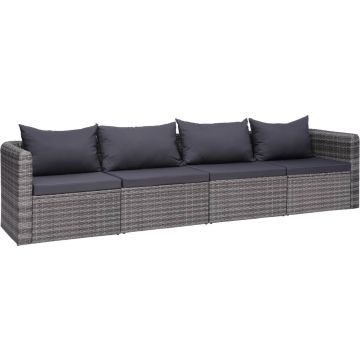 vidaXL 4-delige Loungeset met kussens poly rattan grijs