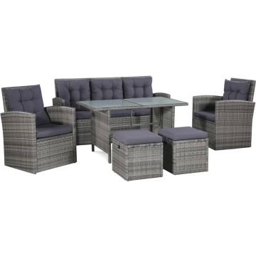 vidaXL 6-delige Loungeset met kussens poly rattan grijs