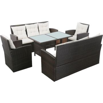 vidaXL 5-delige Loungeset met kussens poly rattan bruin