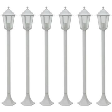 vidaXL Paalverlichting voor tuin E27 110 cm aluminium wit 6 st