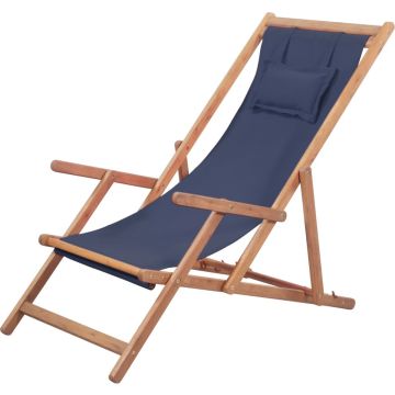 vidaXL Strandstoel inklapbaar stof en houten frame blauw