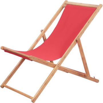 vidaXL Strandstoel inklapbaar stof en houten frame rood