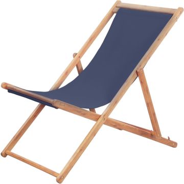 vidaXL Strandstoel inklapbaar stof en houten frame blauw