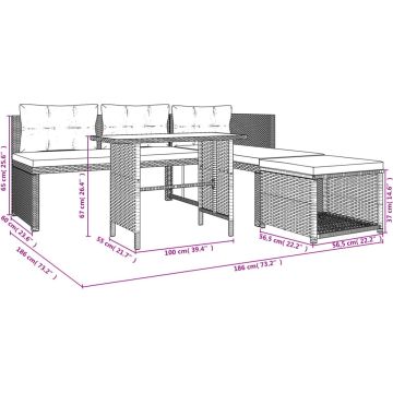 vidaXL 4-delige Loungeset poly rattan zwart