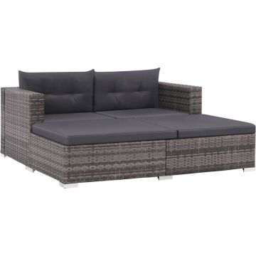 vidaXL 3-delige Loungeset met kussens poly rattan grijs