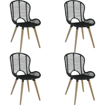 vidaXL Eetkamerstoelen 4 st natuurlijk rattan zwart