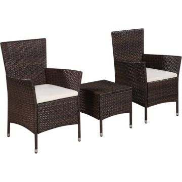 vidaXL 3-delige Bistroset poly rattan bruin