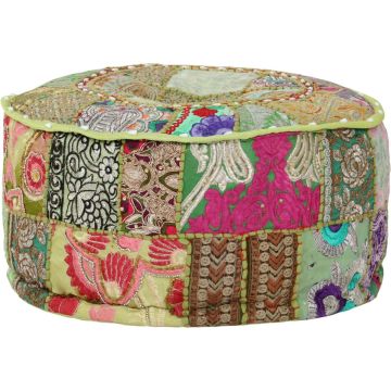 vidaXL Poef patchwork rond handgemaakt 40x20 cm katoen groen