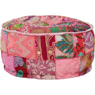 vidaXL Poef patchwork rond handgemaakt 40x20 cm katoen roze