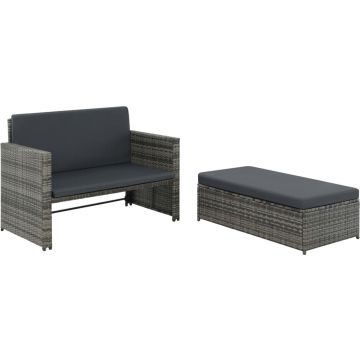 vidaXL 2-delige Loungeset met kussens poly rattan grijs