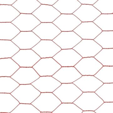 vidaXL Draadgaas hexagonaal 25x1.2 m staal met PVC coating rood