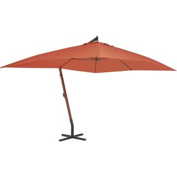 vidaXL Zweefparasol met houten paal 400x300 cm terracottakleurig