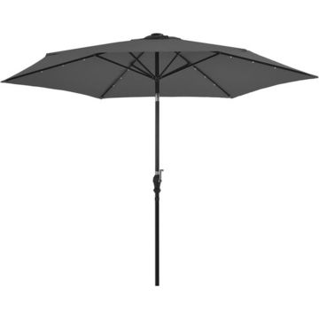 vidaXL Parasol met LED-verlichting en stalen paal 300 cm antraciet