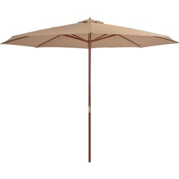 vidaXL Parasol met houten paal 350 cm taupe