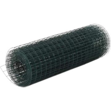 vidaXL Draadgaas vierkant 10x0.5 m staal met PVC coating groen