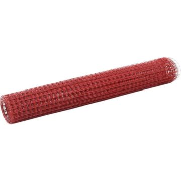 vidaXL Draadgaas vierkant 25x1 m staal met PVC coating rood