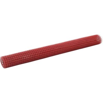 vidaXL Draadgaas vierkant 25x1.5 m staal met PVC coating rood