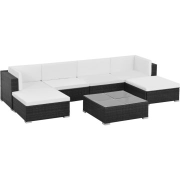 vidaXL 7-delige Loungeset met kussens poly rattan zwart