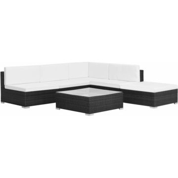 vidaXL 6-delige Loungeset met kussens poly rattan zwart