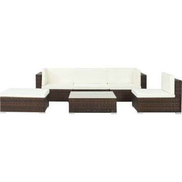 vidaXL 6-delige Loungeset met kussens poly rattan bruin