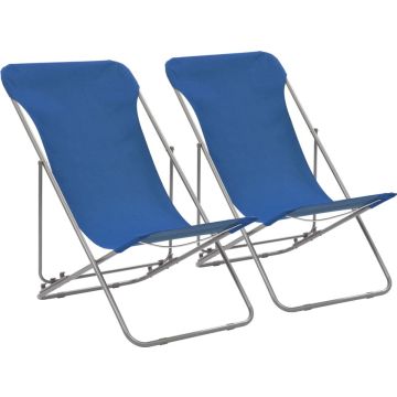 vidaXL Strandstoelen inklapbaar 2 st staal en oxford stof blauw