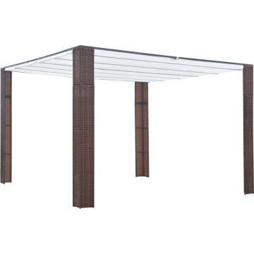 vidaXL Prieel met dak 300x300x200 cm poly rattan bruin en crème