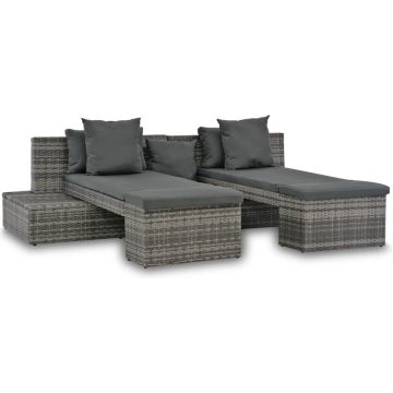 vidaXL 4-delige Loungeset met kussens poly rattan grijs