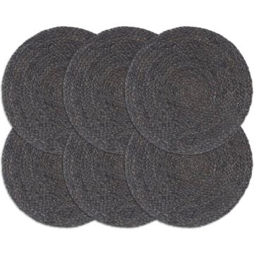 vidaXL Placemats 6 st rond 38 cm jute donkergrijs