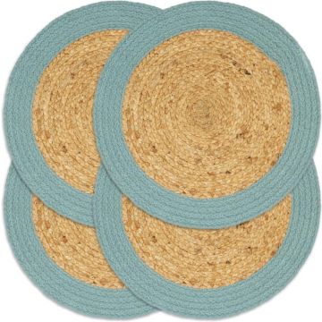 vidaXL Placemats 4 st 38 cm jute en katoen natuurlijk en groen